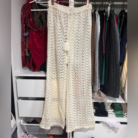 Other - Cream Crochet Wide-Leg Knit Pants swim Cover Up